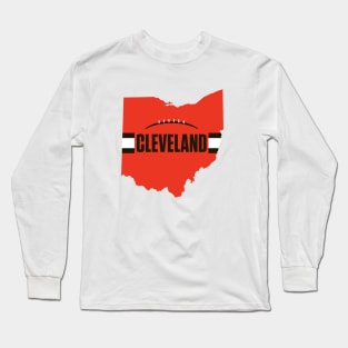 Cleveland Football Ohio Outline Orange Long Sleeve T-Shirt